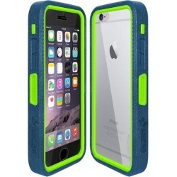 Amzer Blue on Green Embedded Tempered Glass Rugged Case With Holster for Silver/Gold Apple iPhone 6 Plus / 6S Plus