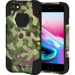 Amzer Dual Layer Designer Hybrid KickStand Case - Camouflage Green for iPhone 8