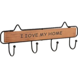 Vintage Wood Metal Wall Hook Storage Rack Clothes Hanger Hook Brown 4 Hooks