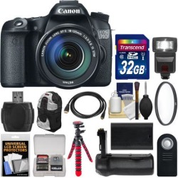 Canon EOS 70D Digital SLR Camera & EF-S 18-135mm IS STM Lens with 32GB Card + Backpack + Flash + Battery + Grip + Tripod + Kit