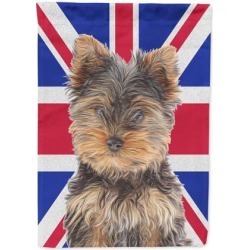 Yorkie Puppy / Yorkshire Terrier with English Union Jack British Flag Flag Garden Size KJ1167GF
