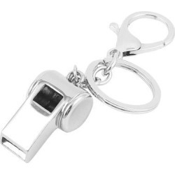 Metal Whistle Pendant Lobster Clasp Keychain Keyring Key Holder Silver Tone