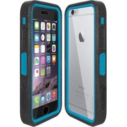 Amzer Black on Blue Embedded Tempered Glass Rugged Case With Holster for Silver/Gold Apple iPhone 6 Plus / 6S Plus