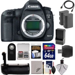 Canon EOS 5D Mark III Digital SLR Camera Body with 64GB Card + 2 Batteries & Charger + Grip + HDMI Cable + Accessory Kit