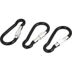 Unique Bargains 7cm Length Screw Lock Camping Carabiner Clip Hook Key Chain Keyring Black 3Pcs
