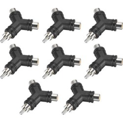 RCA Male to 2 RCA Female Y Shape Connector Stereo Audio Video Cable Adapter Splitter Black 8Pcs