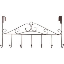 Over the Door Hook Rack Iron 7 Hook Coat Hat Clothes Holder Coffee Color