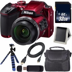 Recertified - Nikon COOLPIX B500 Digital Camera (Red)+ 32GB SDHC Class 10 Memory Card + Flexible Tripod + Carrying Case + Micro HDMI Cable + Card