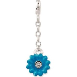 Sterling Silver Blue Enamel Flower w/ CZ 1/2in Dangle Enhancer