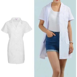 Unisex Lab Coat Laboratory Coat Warehouse Coat Doctor's Coat M Women-Short Sleeve
