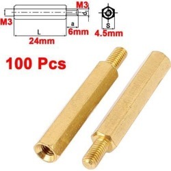 Unique Bargains 100pcs M3 24mm+6mm Male to Female Brass Fixed PCB Hexagon Standoff Spacer Pillar
