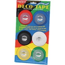 Chartpak DEC001 Deco Bright Decorative Tape, 1/8' x 324', Red/Black/Blue/Green/Yellow, 6/Box