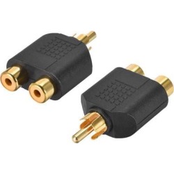 RCA Male to 2 RCA Female Connector Splitter Adapter Coupler for Stereo Audio Video AV TV Cable Convert Black 2Pcs