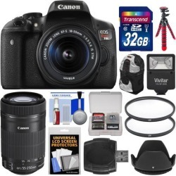 Canon EOS Rebel T6i Wi-Fi Digital SLR Camera & EF-S 18-55mm IS & 55-250mm IS STM Lens with 32GB Card + Case + Flash + Tripod + 2 Filters + Kit