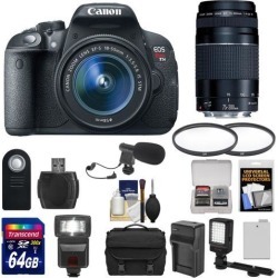 Canon EOS Rebel T5i Digital SLR Camera & EF-S 18-55mm IS STM & 75-300mm III Lens with 64GB Card + Flash + Battery + LED Light + Mic + Case Kit