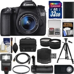 Canon EOS 70D Digital SLR Camera & EF-S 18-55mm IS STM Lens with 32GB Card + Case + Flash + Battery + Grip + Tripod + Tele/Wide Lens Kit