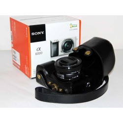 Camera Leather Case Pouch Bag for Sony A6000 16-50mm lens with Strap