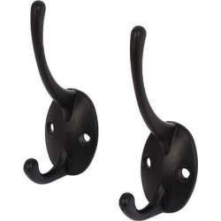 Bedroom Clothes Coat Hanging Wall Mounted Metal Double Hanger Hook Black 2pcs