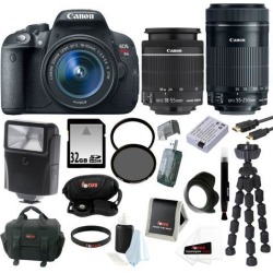 Canon T5i: EOS Rebel T5i 18.0 MP CMOS Digital Camera with EF-S 18-55mm f/3.5-5.6 IS STM Zoom Lens + Canon EF-S 55-250mm f/4-5.6 IS STM + 32GB.