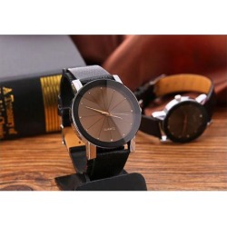 Women Men Couples Simple Casual Diamond Leather Belt Quartz Wrist Watch Male brown