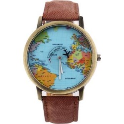 Women Men Fashion Vintage Casual World Map Dial Analog Quartz Wrist Watch