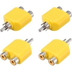RCA Male to 2 RCA Female Connector Splitter Adapter Coupler Yellow 4Pcs for Stereo Audio Video AV TV Cable Convert