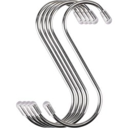 5 Pack S Shaped Hooks Stainless Steel Plating Finish Hangers Holder Kitchen Bathroom Closet Shelf Rack for Hanging Plants Pots and Pans Utensils.