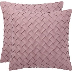Throw Pillow Cover Stylish Basket Weave Pattern Soft Solid Decorative Pillow Case Home Decor Design Cushion Cover for Sofa Bedroom Car, Pink.