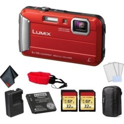 Panasonic Lumix Waterproof Digital Camera (Red) - Bundle with 2x 32 GB Memory cards + Floating Wrist Strap + LCD Screen Protectors and MORE