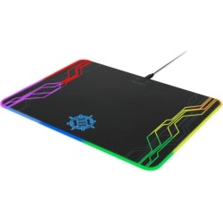ENHANCE LED Gaming Mouse Pad Hard Large Surface - 7 RGB Light Up Modes, Lighting Brightness Controls with Transparent Decals & Edges - Ambient Desktop