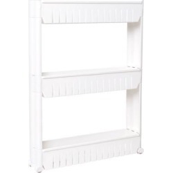 3 Tiers Gap Storage Organizer Rack Shelf with Wheels, Slide Out Fridge Storage Tower Rack, Slim Gap Storage Cart for Laundry/Bathroom/Kitchen, White