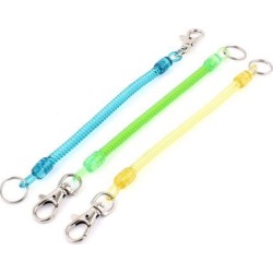 Unique Bargains 3Pcs Lobster Clasp Stretchy Spring Coil Keychain Key Holder Green Yellow Blue