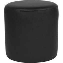 Barrington Upholstered Round Ottoman Pouf in Black Leather