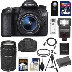 Canon EOS 70D Digital SLR Camera & EF-S 18-55mm IS STM Lens with 75-300mm Lens + 64GB Card + Battery + Case + Filters + Flash + Tripod + Accessory Kit