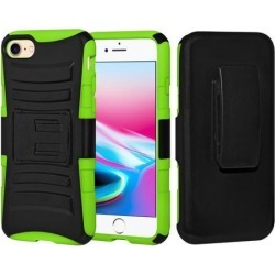 Rugged TUFF Hybrid Armor Hard Defender Case with Holster - Black/ Neon Green for iPhone 8