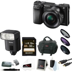 Sony a6000 24.3 MP Camera w/ 16-50mm Lens (Black) + HVL-F32M External Flash