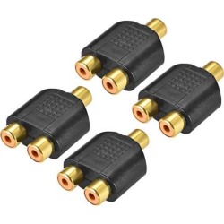 RCA Female to 2 RCA Female Connector Stereo Audio Video Cable Adapter Splitter Black 4Pcs