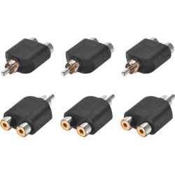 RCA Male to 2 RCA Female Connector Stereo Audio Video Cable Adapter Splitter 6Pcs