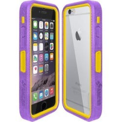 Amzer CRUSTA Rugged Case Purple on Yellow Shell Tempered Glass with Holster for iPhone 6 Plus