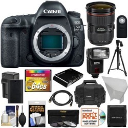 Canon EOS 5D Mark IV 4K Wi-Fi Digital SLR Camera Body with 24-70mm f/2.8L II Lens + 64GB Card + Battery & Charger + Case + Flash + Tripod + Kit