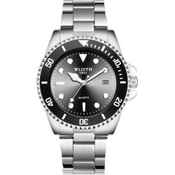 Men Business Fashion All-match Luminous Steel Belt Quartz Wrist Watch Black dial steel belt 1#