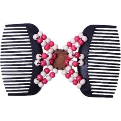Magic Wooden Beads Double Hair Comb Clip Stretchy Hair Clip Women Rose Red