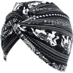 Women Cotton Turban Head Wrap Chemo Hair Loss Sleep Cap Black Elephant