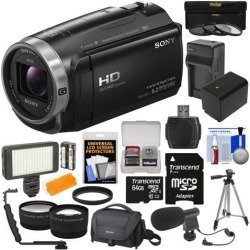 Sony Handycam HDR-CX675 32GB Wi-Fi HD Video Camera Camcorder with 64GB Card + Battery & Charger + Case + Tripod + LED Light + Mic + Tele/Wide Lens Kit