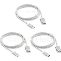 3X Micro USB Nylon Braided USB A to B Charger Data Cable Cord (U2A1-MCB-03SLV)