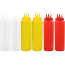 6pcs 24 OZ Plastic Three Hole Condiment Squeeze Bottles Perfect for Cooking Salad Ketchup BBQ Syrup Condiments Dispensers
