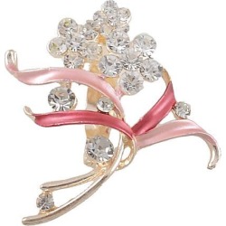 Unique Bargains Unique Bargains Ladies Rhinestone Flower Shaped Amaranth Leaf Pin Brooch Broach