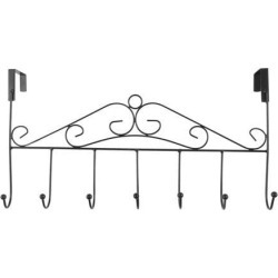 over the Door Hook Rack Stainless Steel 16.73 Inch Length 7 Coat Hooks Robe Holder Hanger Organizer Black