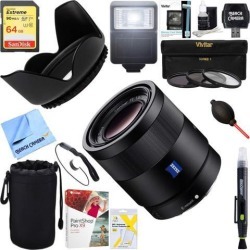 Sony Sonnar T FE 55mm F1.8 ZA Full Frame Camera E-Mount Lens (SEL55F18Z) + 64GB Ultimate Filter & Flash Photography Bundle