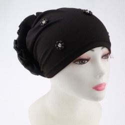 Women's Head Wrap Big Flower Cancer Chemo Hat Beanie Scarf Turban Cap Black